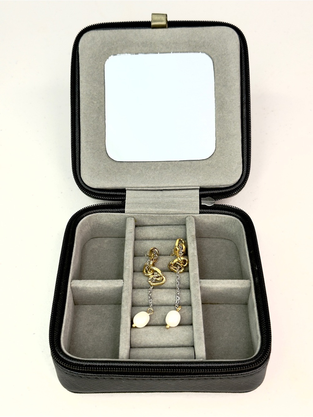New Pearl Drop Earrings with Initial “T” Jewelry Box